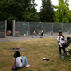 Visitors to the park use a special gate to pass through fences, that have been erected before the U.S. presidential visit at the end of the week, around the U.S. ambassador's residence in Regent's Park in London, Britain, July 10, 2018. REUTERS/Henry Nicholls - RC17948966D0